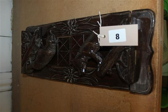 Black Forest carved wood adjustable book rack, mounted with two bears